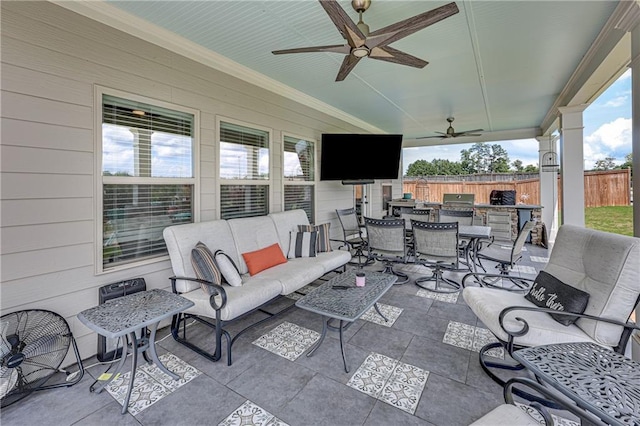 4578 Big Rock Ridge Trl, Gainesville, GA 30504 - view of patio with outdoor dining space, exterior kitchen, outdoor lounge area, and ceiling fan