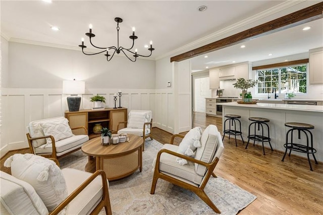 bar featuring white cabinets, sink, dark wood-type flooring, and beverage cooler