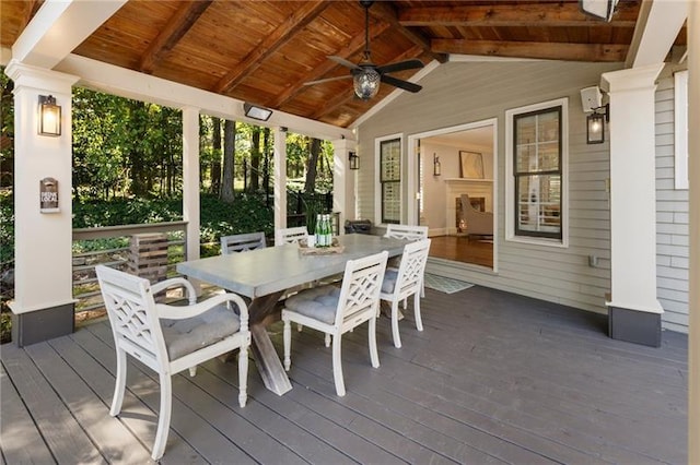 wooden terrace with ceiling fan