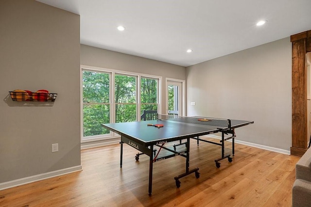 game room featuring light hardwood / wood-style floors