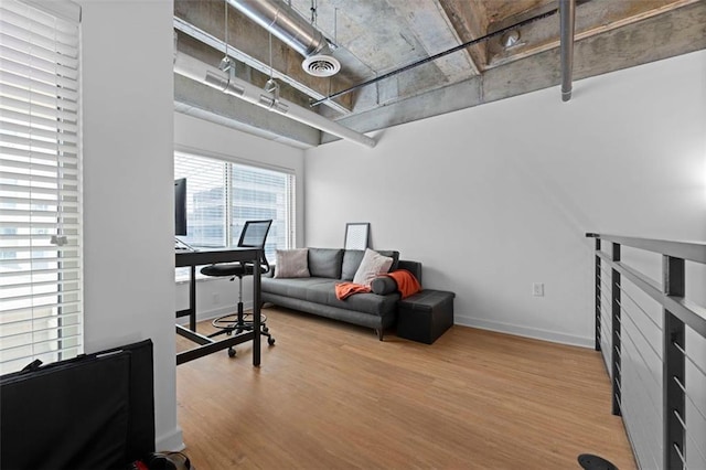 living room with hardwood / wood-style flooring