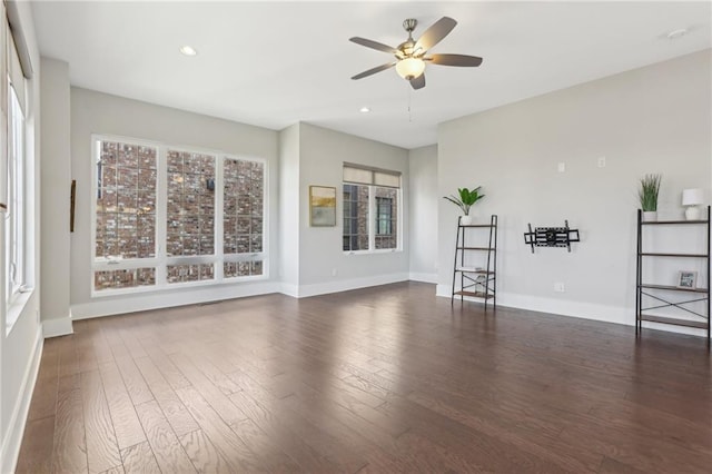 264 Castleberry Station Dr SW, Atlanta, GA 30313 - unfurnished living room with recessed lighting, ceiling fan, baseboards, and wood finished floors