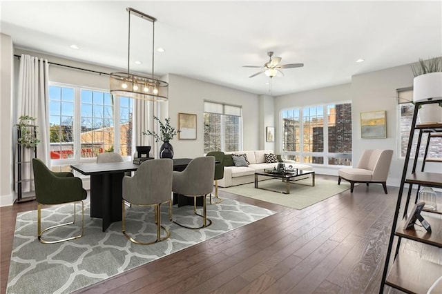 264 Castleberry Station Dr SW, Atlanta, GA 30313 - dining space with a ceiling fan, recessed lighting, and hardwood / wood-style floors