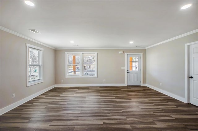 439 Bussey Ave, Thomson, GA 30824 - foyer entrance featuring dark wood-style floors, recessed lighting, and ornamental molding