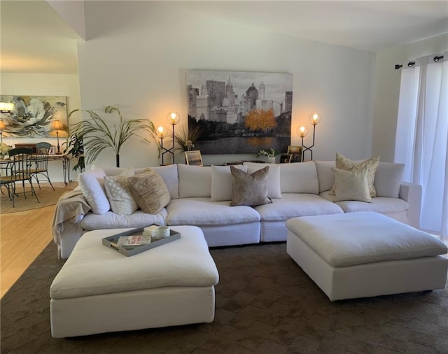 living room featuring dark hardwood / wood-style flooring