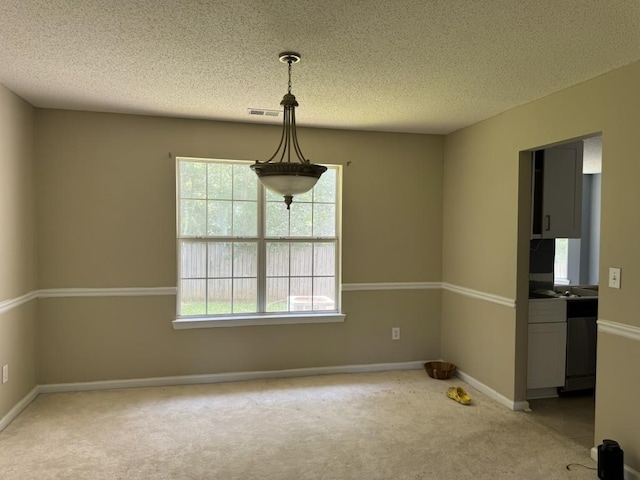 empty room with carpet flooring and a textured ceiling