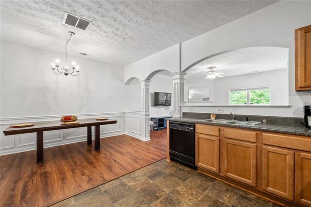 2826 Snapfinger Mnr, Decatur, GA 30035 - kitchen with a sink, decorative columns, arched walkways, and black dishwasher