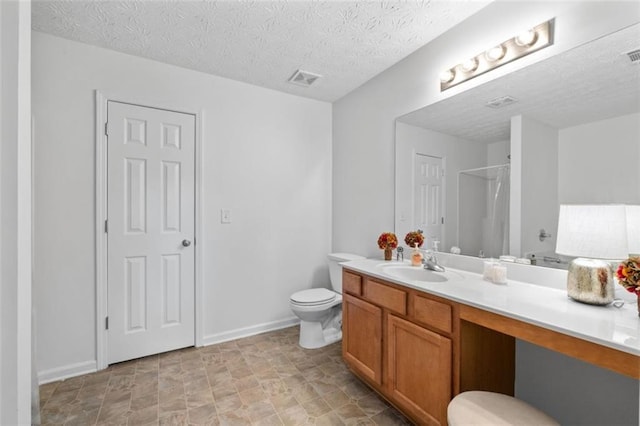 2826 Snapfinger Mnr, Decatur, GA 30035 - bathroom featuring vanity, toilet, a textured ceiling, a shower with shower curtain, and visible vents