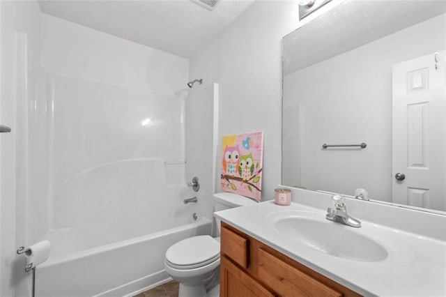 2826 Snapfinger Mnr, Decatur, GA 30035 - bathroom featuring vanity, tile patterned flooring, toilet, a textured ceiling, and shower / washtub combination
