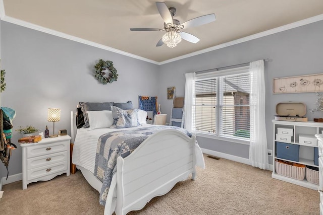 3125 Flatbottom Dr, Dacula, GA 30019 - bedroom with crown molding, baseboards, visible vents, and light carpet