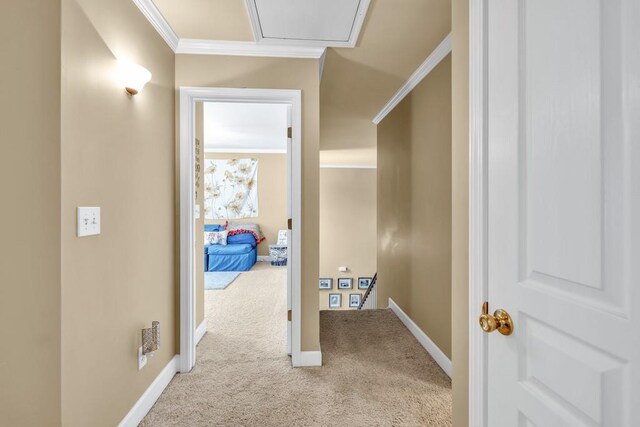 3125 Flatbottom Dr, Dacula, GA 30019 - corridor with crown molding, carpet flooring, and baseboards