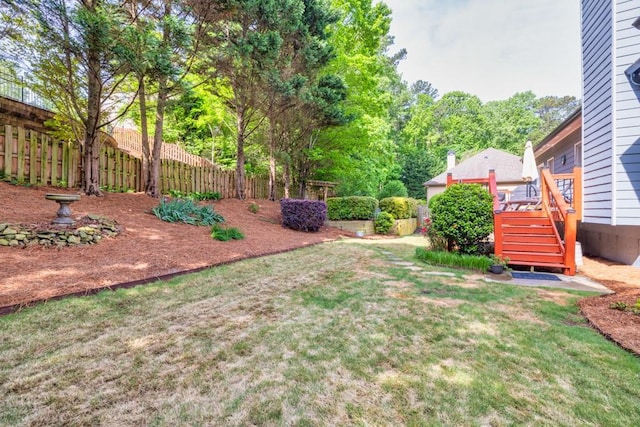 3125 Flatbottom Dr, Dacula, GA 30019 - view of yard with stairway, a deck, and fence
