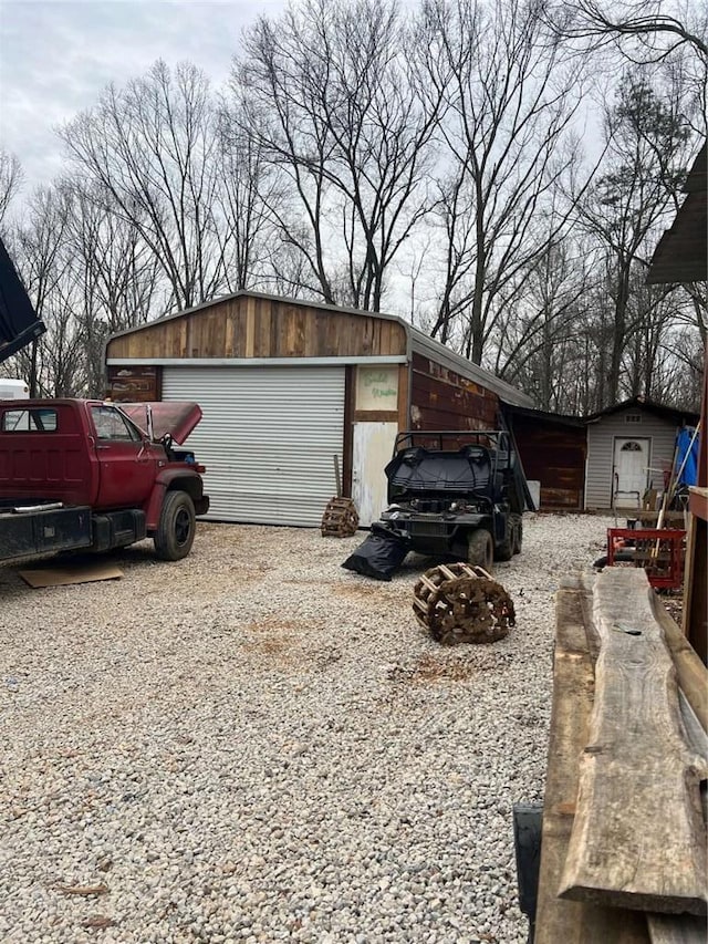 view of detached garage