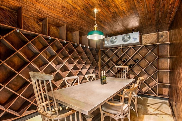 wine area featuring wooden ceiling