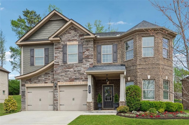 406 Dunaway Ct, Grayson, GA 30017 - craftsman-style house with a garage, concrete driveway, and stone siding