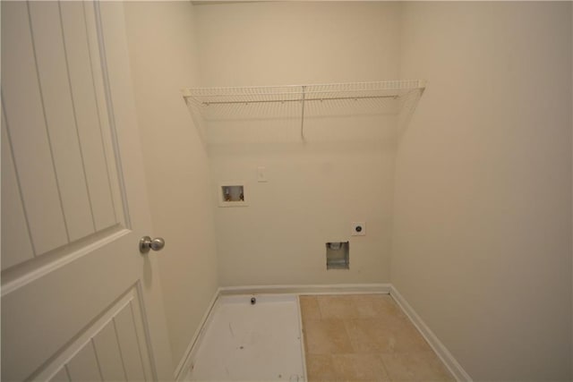 washroom featuring laundry area, hookup for an electric dryer, baseboards, and washer hookup