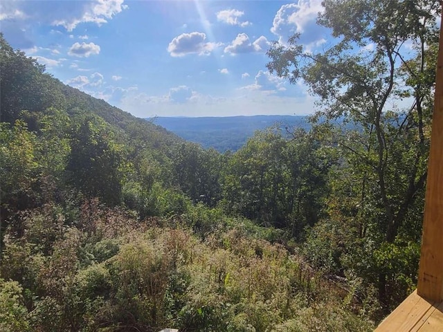 property view of mountains featuring a wooded view