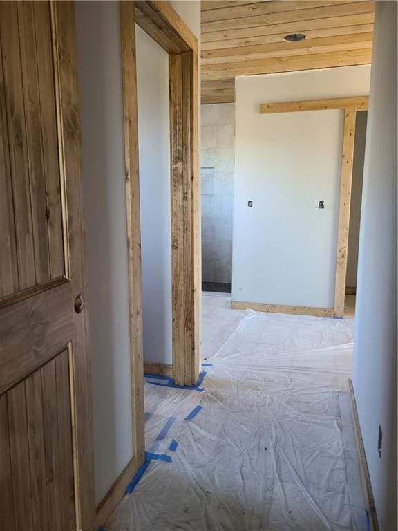 hallway with wooden ceiling