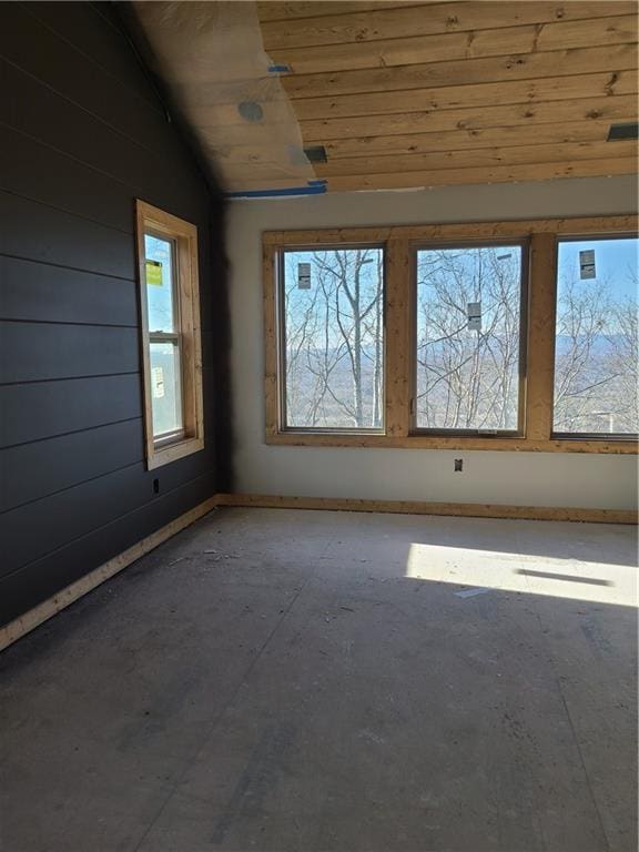 spare room featuring lofted ceiling