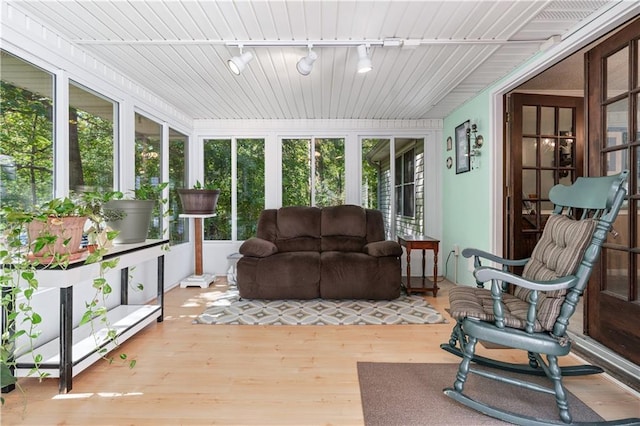 sunroom with rail lighting and plenty of natural light