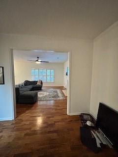 corridor featuring dark wood-type flooring