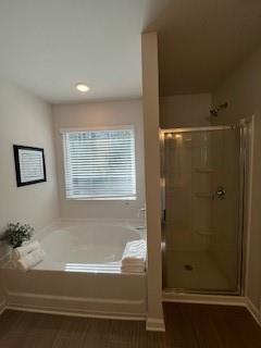 4258 SW Notting Hill Dr Unit 32, Atlanta, GA 30331 - full bathroom with a shower stall, a bath, and wood finished floors