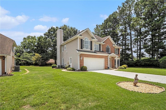 1900 Green Oak Cir, Lawrenceville, GA 30043 - view of property exterior with a chimney, concrete driveway, a garage, and a lawn