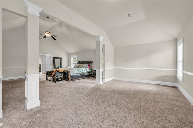 271 Learwood Ln, Atlanta, GA 30349 - carpeted bedroom featuring lofted ceiling, ceiling fan, and baseboards