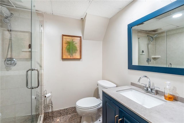 4983 Arcado Rd SW, Lilburn, GA 30047 - bathroom featuring toilet, a shower stall, and vanity