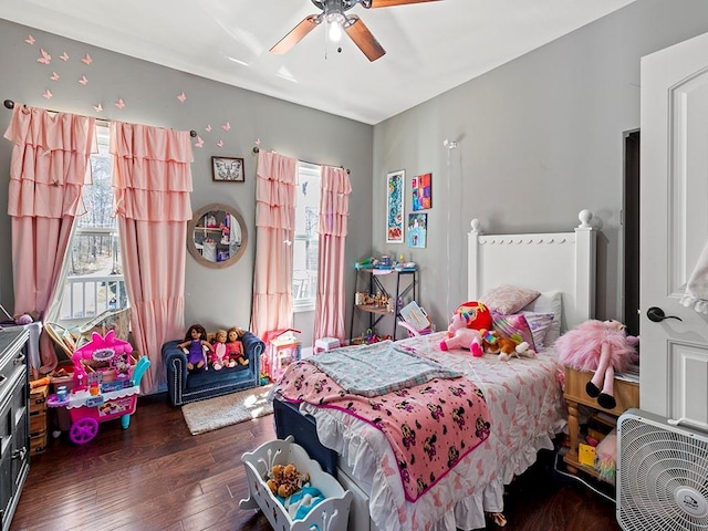 bedroom featuring wood-type flooring and ceiling fan