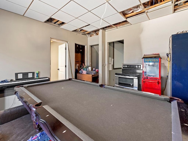 interior space with billiards and a drop ceiling