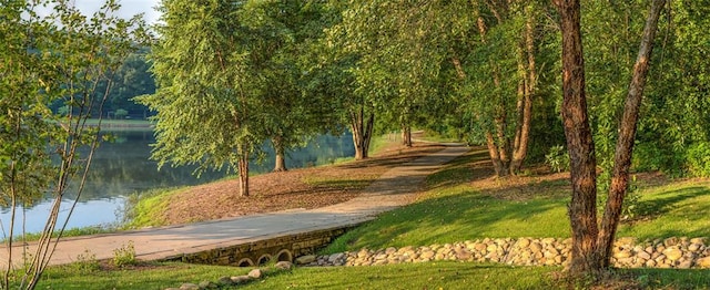 surrounding community featuring a water view