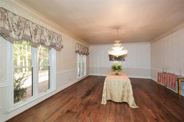 corridor featuring a notable chandelier and dark hardwood / wood-style flooring