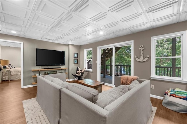 9430 Chestatee Ct, Gainesville, GA 30506 - living room featuring wood finished floors, recessed lighting, and an ornate ceiling