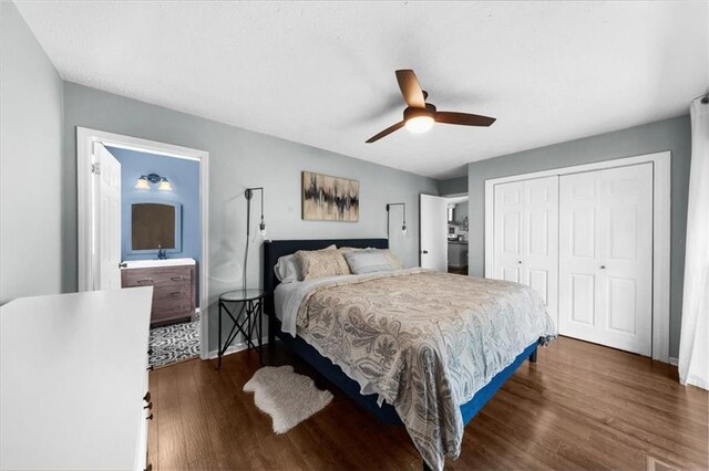 9430 Chestatee Ct, Gainesville, GA 30506 - bedroom featuring dark wood-style floors, a closet, and ceiling fan