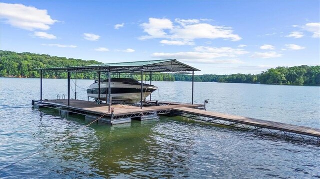 9430 Chestatee Ct, Gainesville, GA 30506 - dock area with a water view, a view of trees, and boat lift