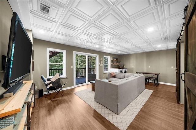 9430 Chestatee Ct, Gainesville, GA 30506 - living room with wood finished floors, recessed lighting, and an ornate ceiling