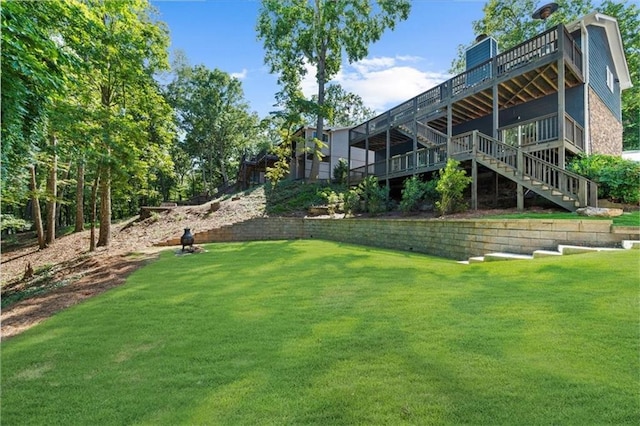 9430 Chestatee Ct, Gainesville, GA 30506 - view of green lawn featuring stairs and a wooden deck