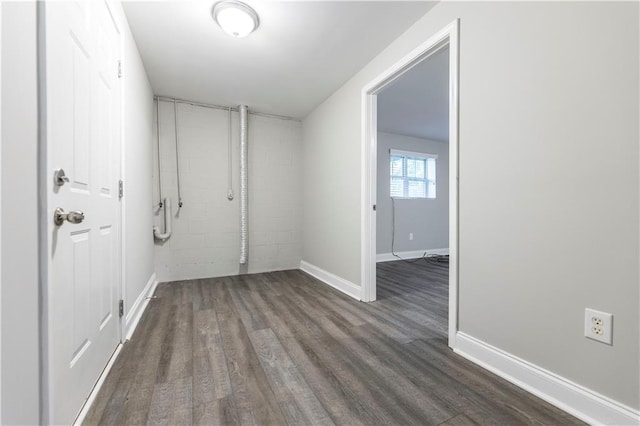 interior space with dark wood-type flooring and baseboards