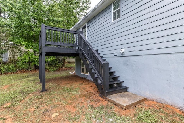 exterior space featuring a deck and stairway