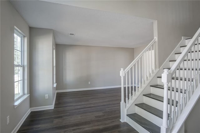 staircase with wood-type flooring