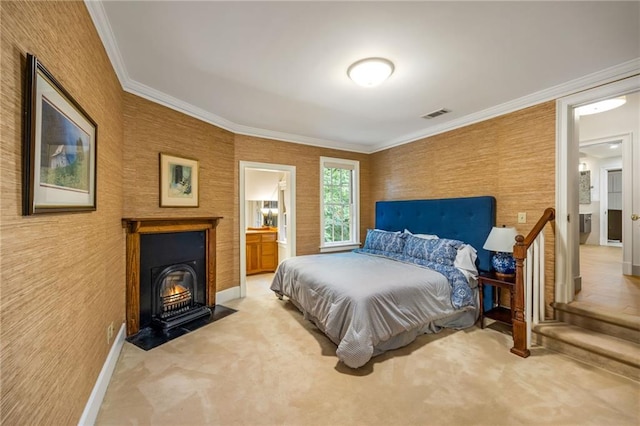 44 Muscogee Ave NW, Atlanta, GA 30305 - carpeted bedroom with baseboards, ornamental molding, and connected bathroom