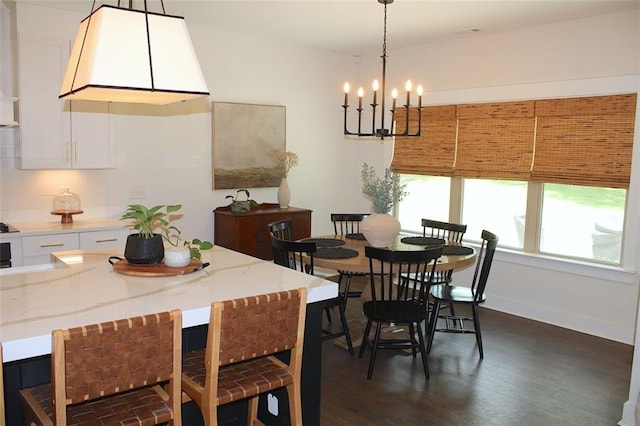 688 Harmony Rd, Temple, GA 30179 - dining space featuring dark wood-style floors and a chandelier