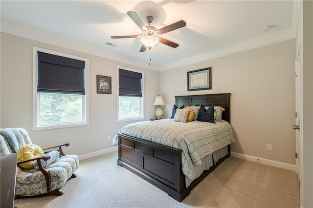 5515 Cheatam Ave, Cumming, GA 30040 - bedroom featuring ornamental molding, light carpet, and a ceiling fan