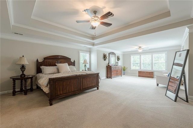 5515 Cheatam Ave, Cumming, GA 30040 - bedroom with multiple windows, a raised ceiling, light carpet, and ornamental molding