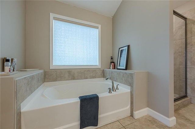 5515 Cheatam Ave, Cumming, GA 30040 - full bath featuring a bath, tile patterned floors, and a tile shower
