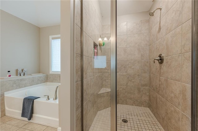 5515 Cheatam Ave, Cumming, GA 30040 - bathroom with a stall shower, a garden tub, and tile patterned flooring