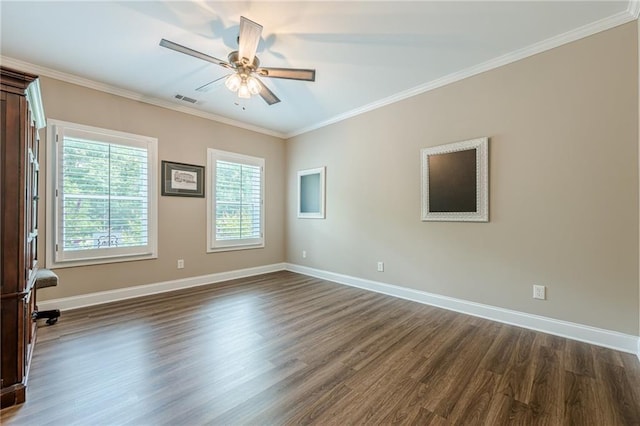 5515 Cheatam Ave, Cumming, GA 30040 - empty room featuring dark wood-style floors, crown molding, and a ceiling fan