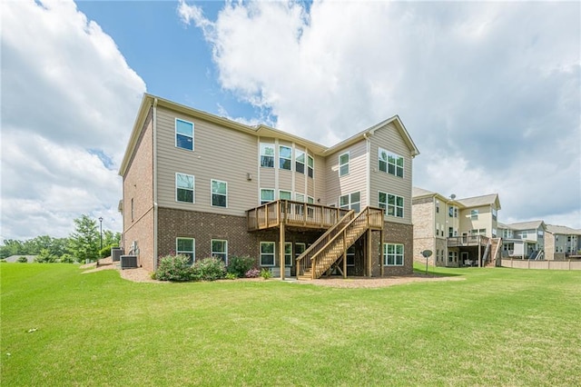 5515 Cheatam Ave, Cumming, GA 30040 - rear view of house with stairway, a wooden deck, a yard, and brick siding