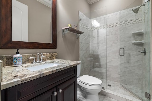 341 Carl Sanders Dr, Acworth, GA 30101 - bathroom featuring vanity, a shower stall, and crown molding
